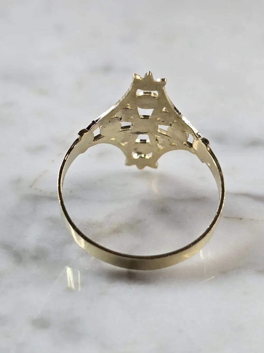 Womens 10K Yellow Gold Modernist Filigree Cross Ring 1.6g E7935